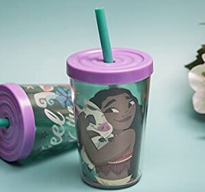 Zak Designs 13oz Disney Moana Movie Double Wall Tumbler with Lid and Straw, Made of Break-Resistant Plastic (13oz, Non BPA)