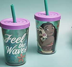 Zak Designs 13oz Disney Moana Movie Double Wall Tumbler with Lid and Straw, Made of Break-Resistant Plastic (13oz, Non BPA)