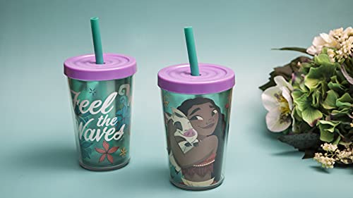 Zak Designs 13oz Disney Moana Movie Double Wall Tumbler with Lid and Straw, Made of Break-Resistant Plastic (13oz, Non BPA)