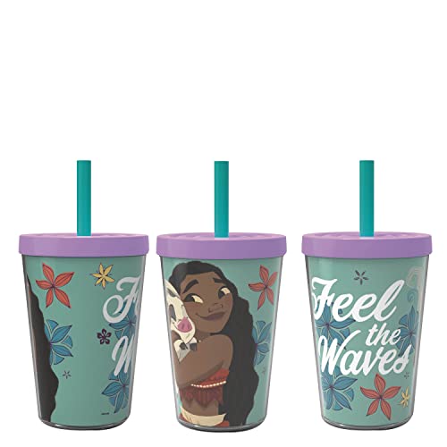 Zak Designs 13oz Disney Moana Movie Double Wall Tumbler with Lid and Straw, Made of Break-Resistant Plastic (13oz, Non BPA)