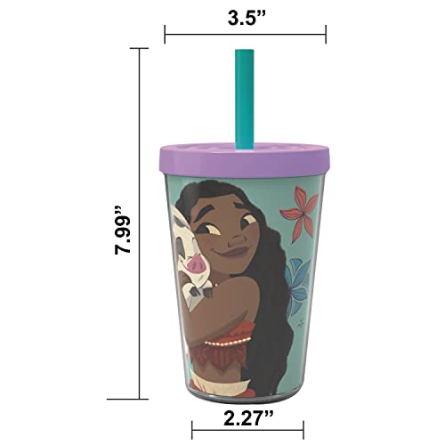 Zak Designs 13oz Disney Moana Movie Double Wall Tumbler with Lid and Straw, Made of Break-Resistant Plastic (13oz, Non BPA)