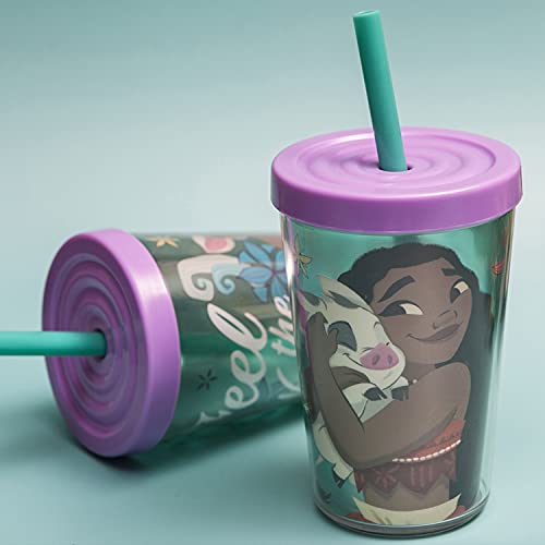 Zak Designs 13oz Disney Moana Movie Double Wall Tumbler with Lid and Straw, Made of Break-Resistant Plastic (13oz, Non BPA)