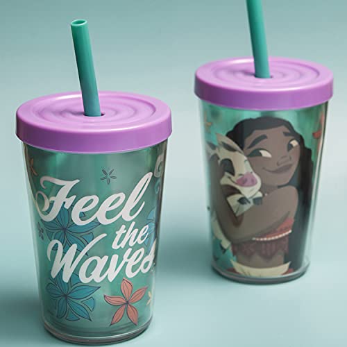 Zak Designs 13oz Disney Moana Movie Double Wall Tumbler with Lid and Straw, Made of Break-Resistant Plastic (13oz, Non BPA)