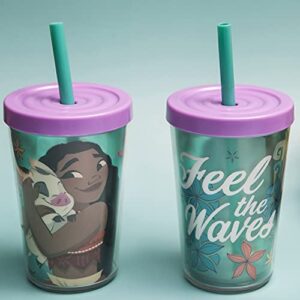 Zak Designs 13oz Disney Moana Movie Double Wall Tumbler with Lid and Straw, Made of Break-Resistant Plastic (13oz, Non BPA)