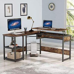 Tribesigns L Shaped Desk with Lift Top, Modern Sit to Stand Corner Computer Desk with Storage Shelves, Rustic Height Adjustable Standing Desk Workstation for Home Office (Rustic Brown)