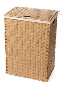 synthetic wicker laundry hamper basket with lid and liner by blue ridge basket company (natural)