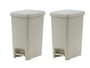 superio 10.5 gal slim step on pedal plastic trash can, waste bin for under desk, office, bedroom, bathroom- 42 qt beige 2 pack (soft beige)