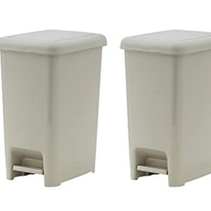 Superio 10.5 Gal Slim Step On Pedal Plastic Trash Can, Waste Bin for Under Desk, Office, Bedroom, Bathroom- 42 Qt Beige 2 Pack (Soft Beige)