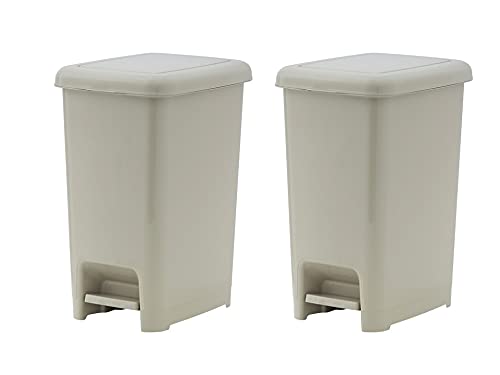 Superio 10.5 Gal Slim Step On Pedal Plastic Trash Can, Waste Bin for Under Desk, Office, Bedroom, Bathroom- 42 Qt Beige 2 Pack (Soft Beige)