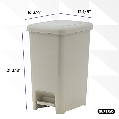 Superio 10.5 Gal Slim Step On Pedal Plastic Trash Can, Waste Bin for Under Desk, Office, Bedroom, Bathroom- 42 Qt Beige 2 Pack (Soft Beige)