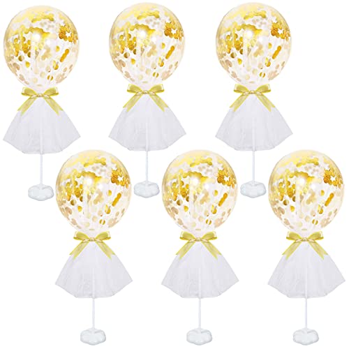 Elecrainbow 6 Pack Gold White Tutu Tulle Balloon Centerpieces Set for Baby Shower Table Decorations, Kids Birthday, Wedding, Bridal Shower, Welcome Back,Party, 44 Units