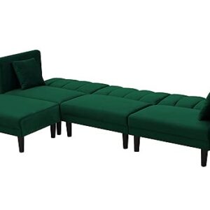 Reversible SECTIONAL Sofa Sleeper with 2 Pillows Dark Green Velvet