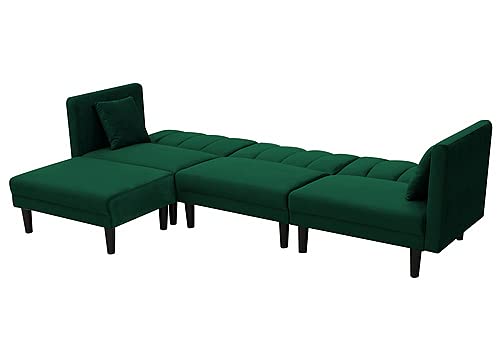 Reversible SECTIONAL Sofa Sleeper with 2 Pillows Dark Green Velvet