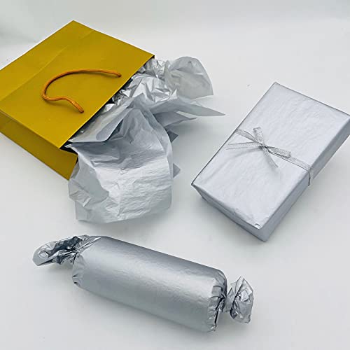 TTLLQQ tissue paper gift wrap paper bulk metallic color tissue paper wrapping paper gift Christmas Valentine's Day party (20 * 14 inches 120 silver sheets)