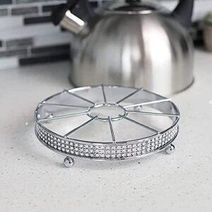 Home Basics Pave Round Non-Skid Trivet | Ornate Design | Diamond Band Around Base | Keep Counter Tops Safe from Scratches | Compact Size for Maximum Counter Space