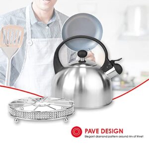 Home Basics Pave Round Non-Skid Trivet | Ornate Design | Diamond Band Around Base | Keep Counter Tops Safe from Scratches | Compact Size for Maximum Counter Space