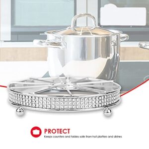 Home Basics Pave Round Non-Skid Trivet | Ornate Design | Diamond Band Around Base | Keep Counter Tops Safe from Scratches | Compact Size for Maximum Counter Space