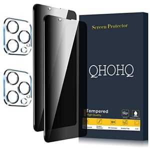 qhohq 2 pack privacy screen protector for iphone 13 pro 6.1" with 2 packs camera lens protector, full screen tempered glass film,9h hardness anti-scratch, anti spy, easy to install - case friendly