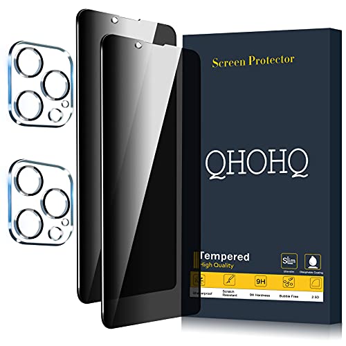 QHOHQ 2 Pack Privacy Screen Protector for iPhone 13 Pro 6.1" with 2 Packs Camera Lens Protector, Full Screen Tempered Glass Film,9H Hardness Anti-Scratch, Anti Spy, Easy to install - Case Friendly