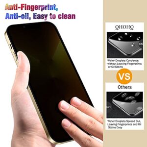 QHOHQ 2 Pack Privacy Screen Protector for iPhone 13 Pro 6.1" with 2 Packs Camera Lens Protector, Full Screen Tempered Glass Film,9H Hardness Anti-Scratch, Anti Spy, Easy to install - Case Friendly