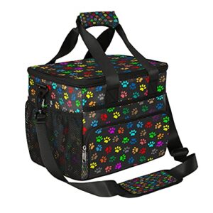 insulated lunch bag, colorful dog paw print reusable lunch box leakproof cooler tote bag large lunchbox freezable lunch bag with adjustable shoulder strap for women men picnic work beach