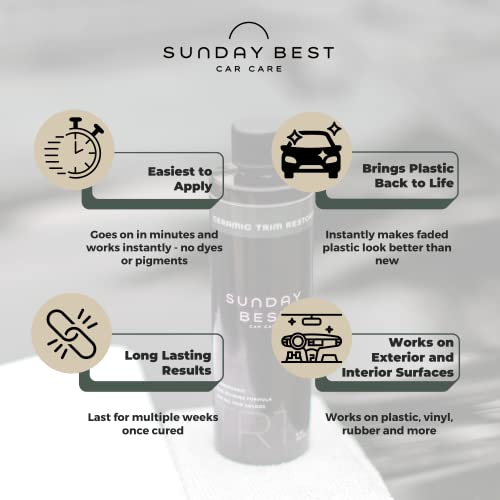 Sunday Best Car Care | Ceramic Trim Restorer, Permanent Rubber, Plastic & Vinyl Restoration with Gloss & Shine, Car & Truck Commercial Grade Solution (8oz)