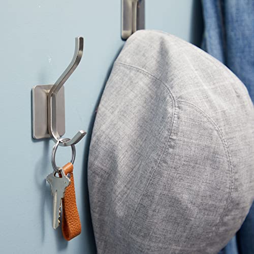 6 Pack Double Post Adhesive Wall Hooks, Heavy Duty Stainless Steel for Hanging Towel Coat Hat (3.6 in)