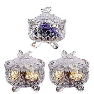 Crystal Candy Dish Small Glass Jar Set with lid Sugar Bowl Cookie Jar Jewelry Dish Container for Home Kitchen Office Bathroom 3 Pcs