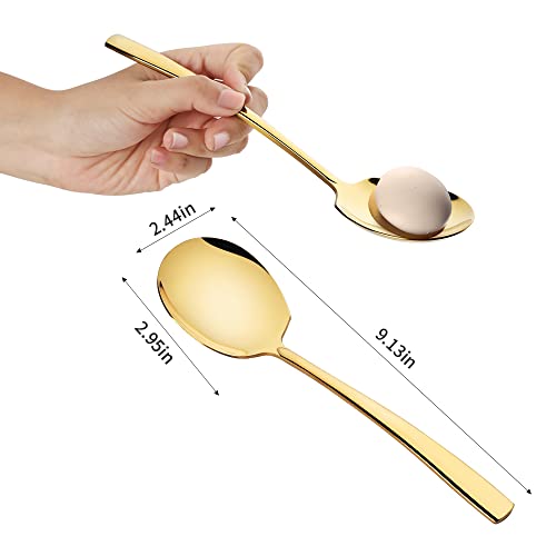 Stainless Steel Serving Spoon x 3, Slotted Serving Spoon x 3, 9.14 Inches Large Serving Utensils Set of 6 for Catering, Dishwasher Safe (Gold)