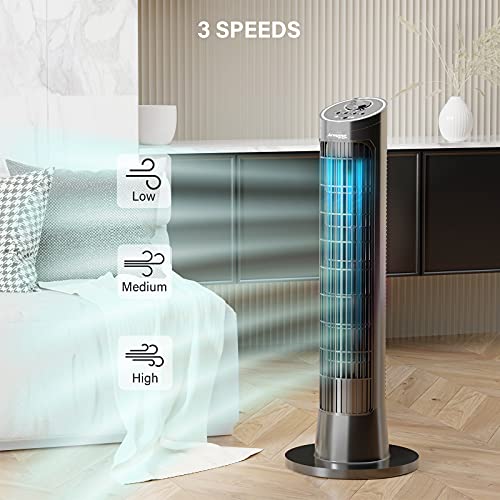 Vipjq 32" Black Tower Oscillating Room Fans With Remote, Quiet Tower Fan Air Supply Outdoor Sleeping Low Noise Oscillating 120 °Tower Fan for Bedroom Office Room