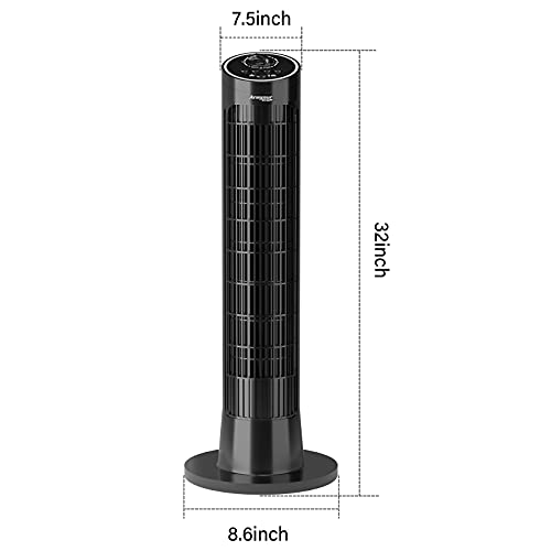 Vipjq 32" Black Tower Oscillating Room Fans With Remote, Quiet Tower Fan Air Supply Outdoor Sleeping Low Noise Oscillating 120 °Tower Fan for Bedroom Office Room