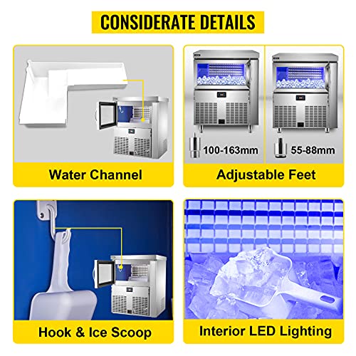 VEVOR 110V Commercial Ice Maker Machine, 300LBS/24H Stainless Steel Under Counter Ice Machine with 100LB Storage, 108PCS Clear Cube, Auto Operation, Include Water Filter, 2 Scoops, Connection Hose