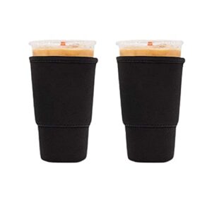 iced coffee sleeves reusable insulator sleeves for cold drinks neoprene cold cup holder for starbucks, dunkin (large 2, black)