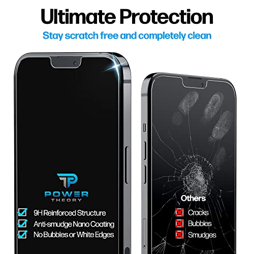 Power Theory 2-Pack Screen Protector for iPhone 13 Pro Max Premium Shatter Resistant Tempered Glass [9H Hardness], Easy Install, 99.99% HD Clear, Bubble Free, Case Friendly, Anti-Scratch, Anti-Smudge