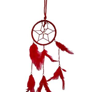 FIKIMOS Dream Catchers Wall Decor, Handmade Feather Bedroom Home Car Decor Nursery Room Hanging Decoration (3" Red Ring)