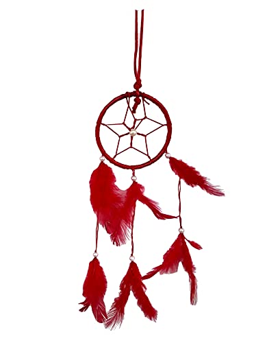 FIKIMOS Dream Catchers Wall Decor, Handmade Feather Bedroom Home Car Decor Nursery Room Hanging Decoration (3" Red Ring)