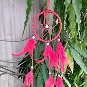 FIKIMOS Dream Catchers Wall Decor, Handmade Feather Bedroom Home Car Decor Nursery Room Hanging Decoration (3" Red Ring)