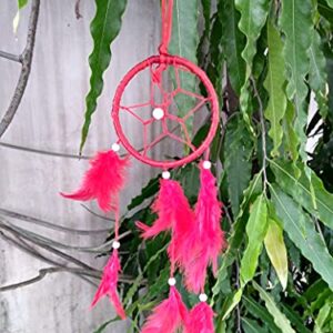 FIKIMOS Dream Catchers Wall Decor, Handmade Feather Bedroom Home Car Decor Nursery Room Hanging Decoration (3" Red Ring)