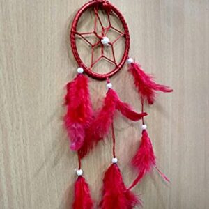 FIKIMOS Dream Catchers Wall Decor, Handmade Feather Bedroom Home Car Decor Nursery Room Hanging Decoration (3" Red Ring)