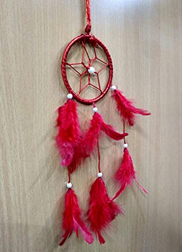 FIKIMOS Dream Catchers Wall Decor, Handmade Feather Bedroom Home Car Decor Nursery Room Hanging Decoration (3" Red Ring)