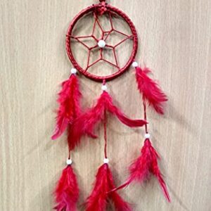 FIKIMOS Dream Catchers Wall Decor, Handmade Feather Bedroom Home Car Decor Nursery Room Hanging Decoration (3" Red Ring)