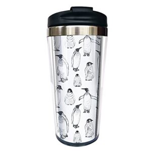 nvjui jufopl penguin coffee mug, with flip lid 15 oz, stainless steel coffee cup for travel home office