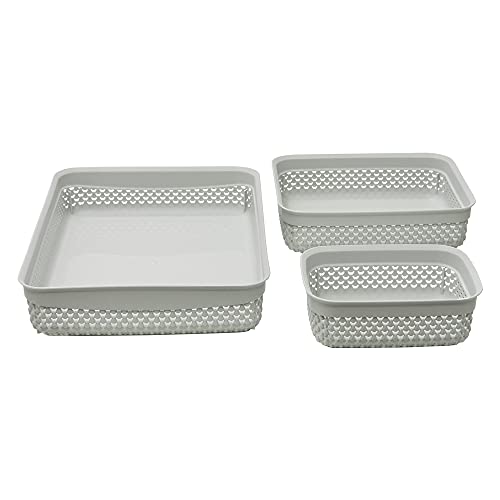 JVL Droplette Design Set of 3 Rectangular Plastic Storage, One Size, Grey