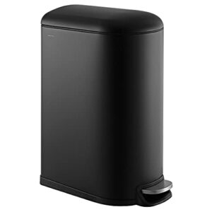 happimess hpm1009b roland mini 2.6-gallon step-open trash can with soft-close lid, modern, minimalistic, fingerprint proof for home, kitchen, laundry room, office, bedroom, bathroom, black