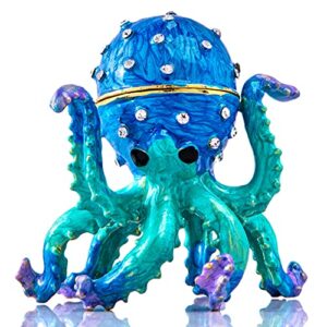 qfkris octopus trinket box with shinning rhinestones, magnetic jewelry box hand-painted figurine collectibles ring holder case