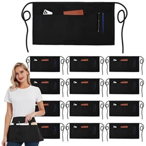 duskcove 12 pack server aprons with 3 pockets - waitress aprons for women men water resistant half aprons with added long waist strap