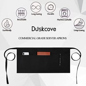 DUSKCOVE 12 Pack Server Aprons with 3 Pockets - Waitress Aprons for Women Men Water Resistant Half Aprons with Added Long Waist Strap