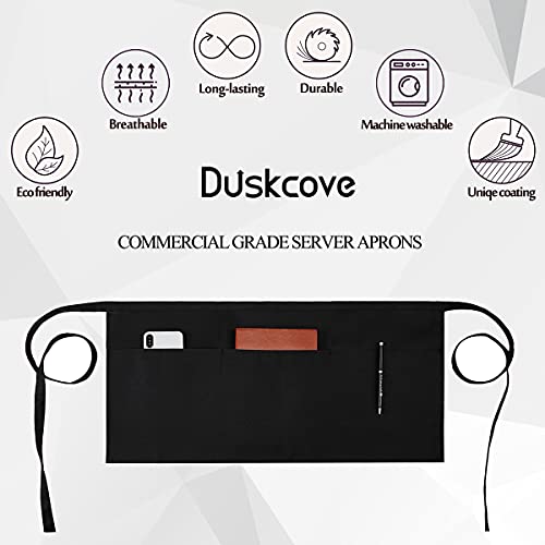 DUSKCOVE 12 Pack Server Aprons with 3 Pockets - Waitress Aprons for Women Men Water Resistant Half Aprons with Added Long Waist Strap