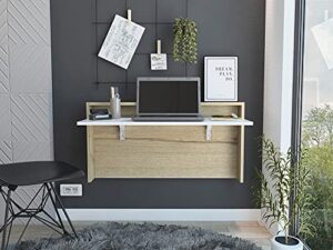 tuhome london 20-inch tall wall-mounted floating desk, light oak/white