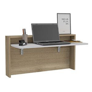 Tuhome London 20-inch Tall Wall-Mounted Floating Desk, Light Oak/White